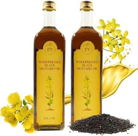 Earth and Essentials Woodpressed Black Mustard Oil Combo (1000ml x 2) | Kachi Ghani Sarson Tel | 100% Pure & Unrefined | High Pungency Cooking